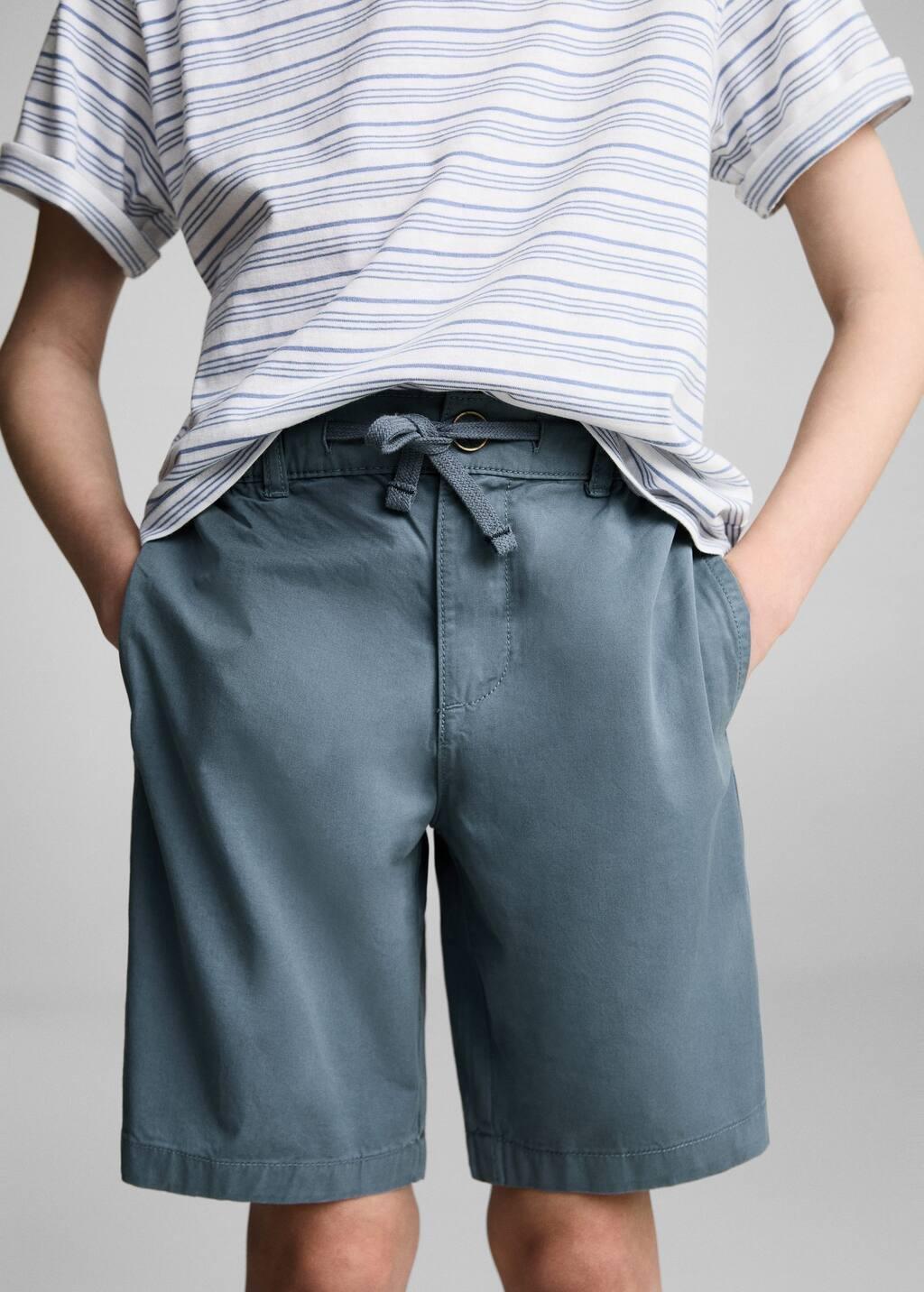 Blue Elastic Waist Bermuda Shorts, Kids Boy, , large image number 3