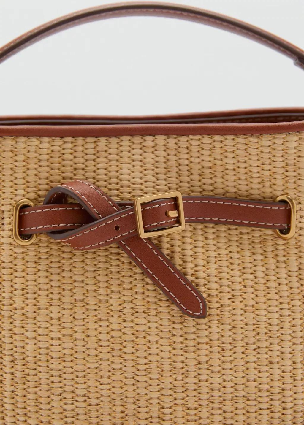 Brown Raffia-Effect Bucket Bag, Medium Brown, large image number 1