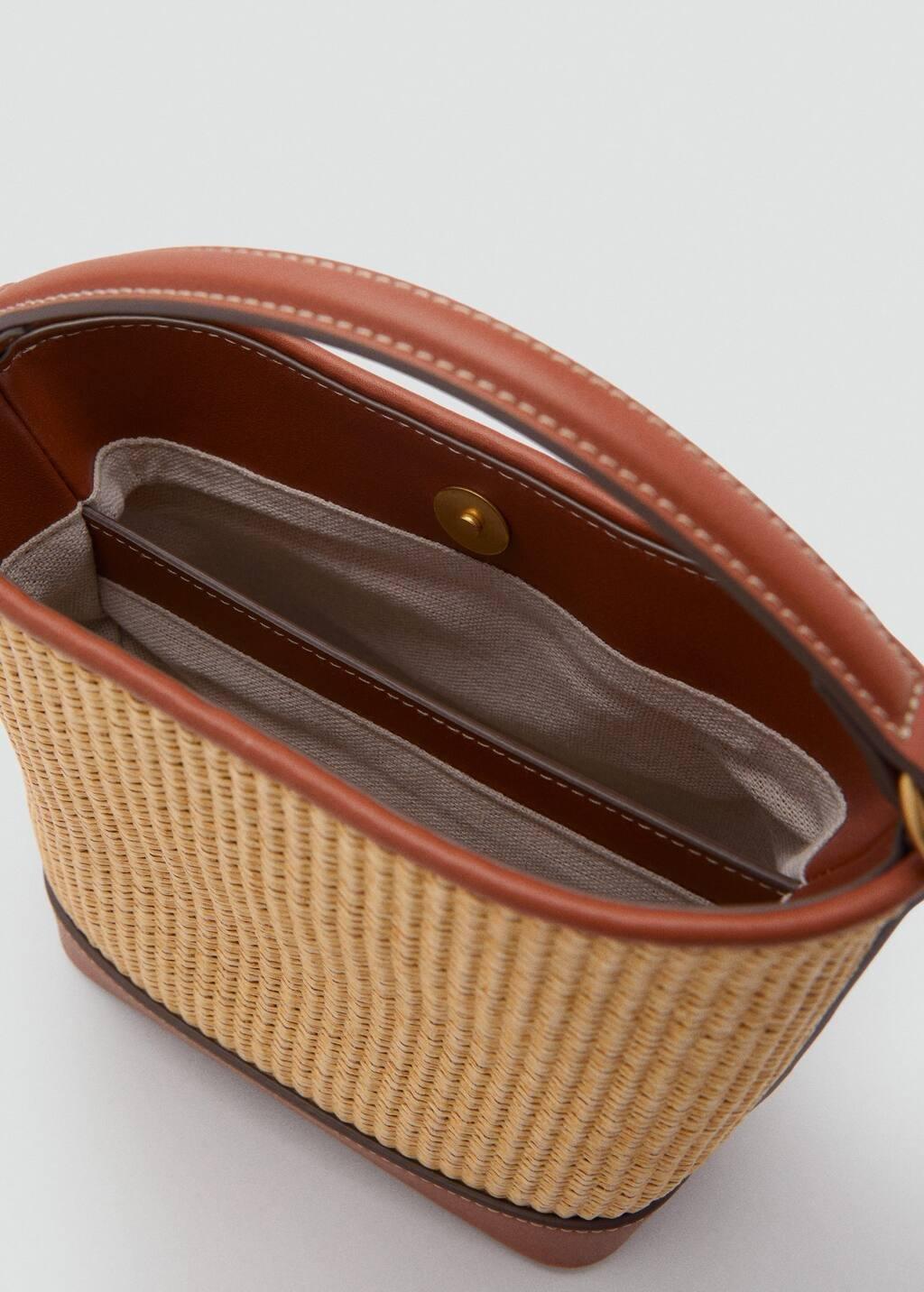 Brown Raffia-Effect Bucket Bag, Medium Brown, large image number 2