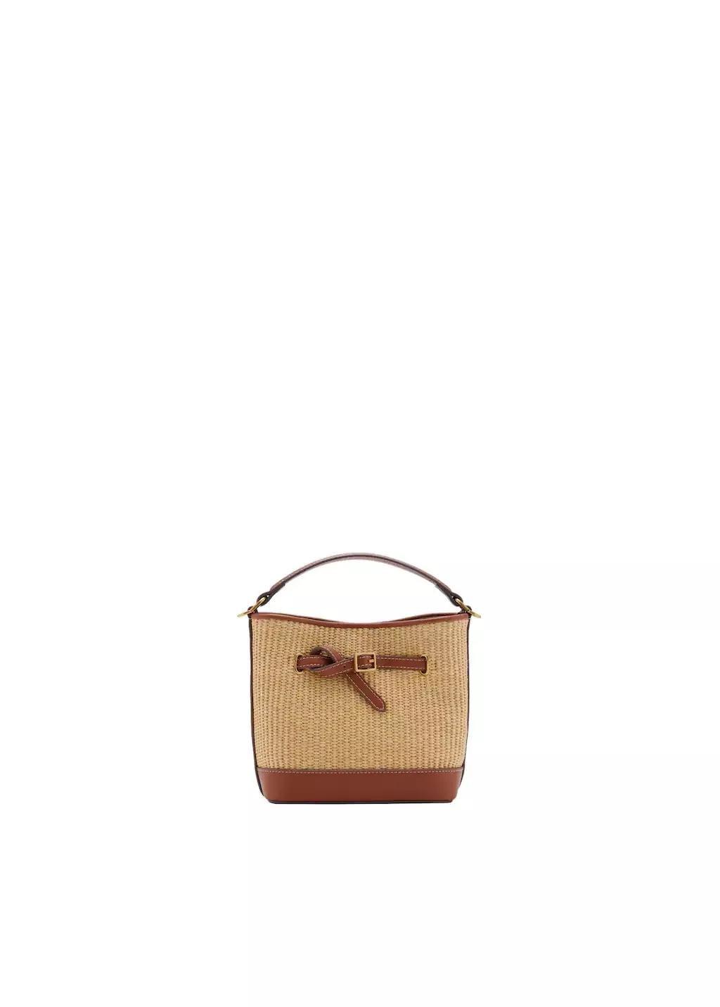 Brown Raffia-Effect Bucket Bag, Medium Brown, large image number 3