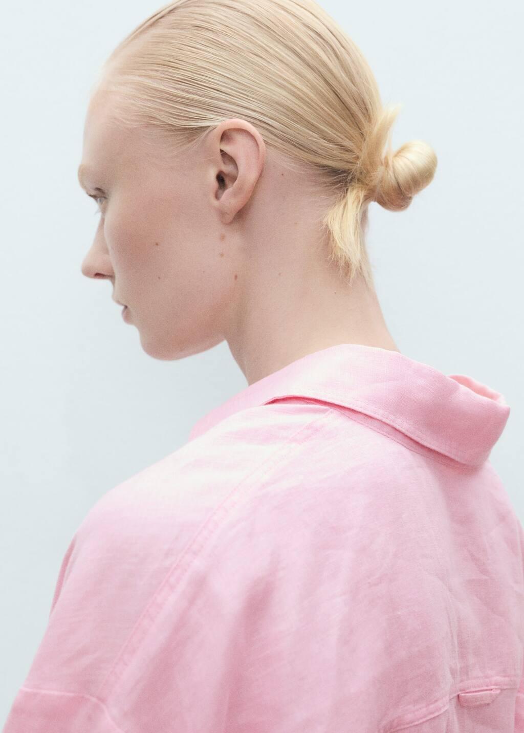 LT-PASTEL PINK Linen oversized shirt, , large image number 1