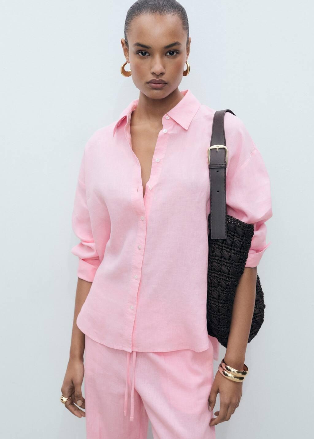 LT-PASTEL PINK Linen oversized shirt, , large image number 3