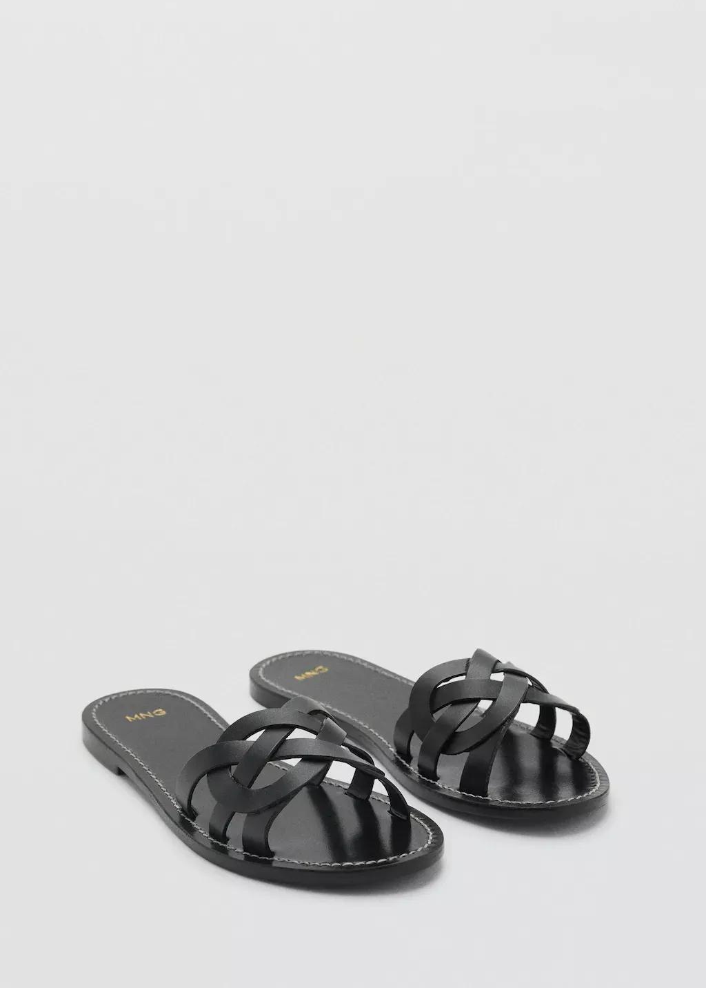 BLACK Leather sandals with intertwined strap, , large image number 0