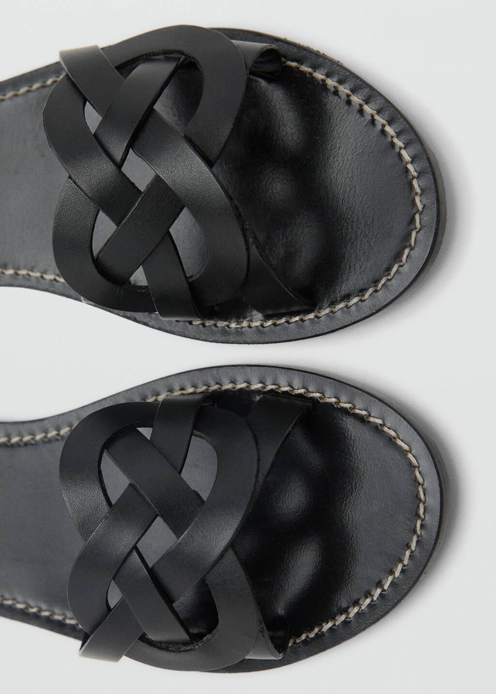 BLACK Leather sandals with intertwined strap, , large image number 2