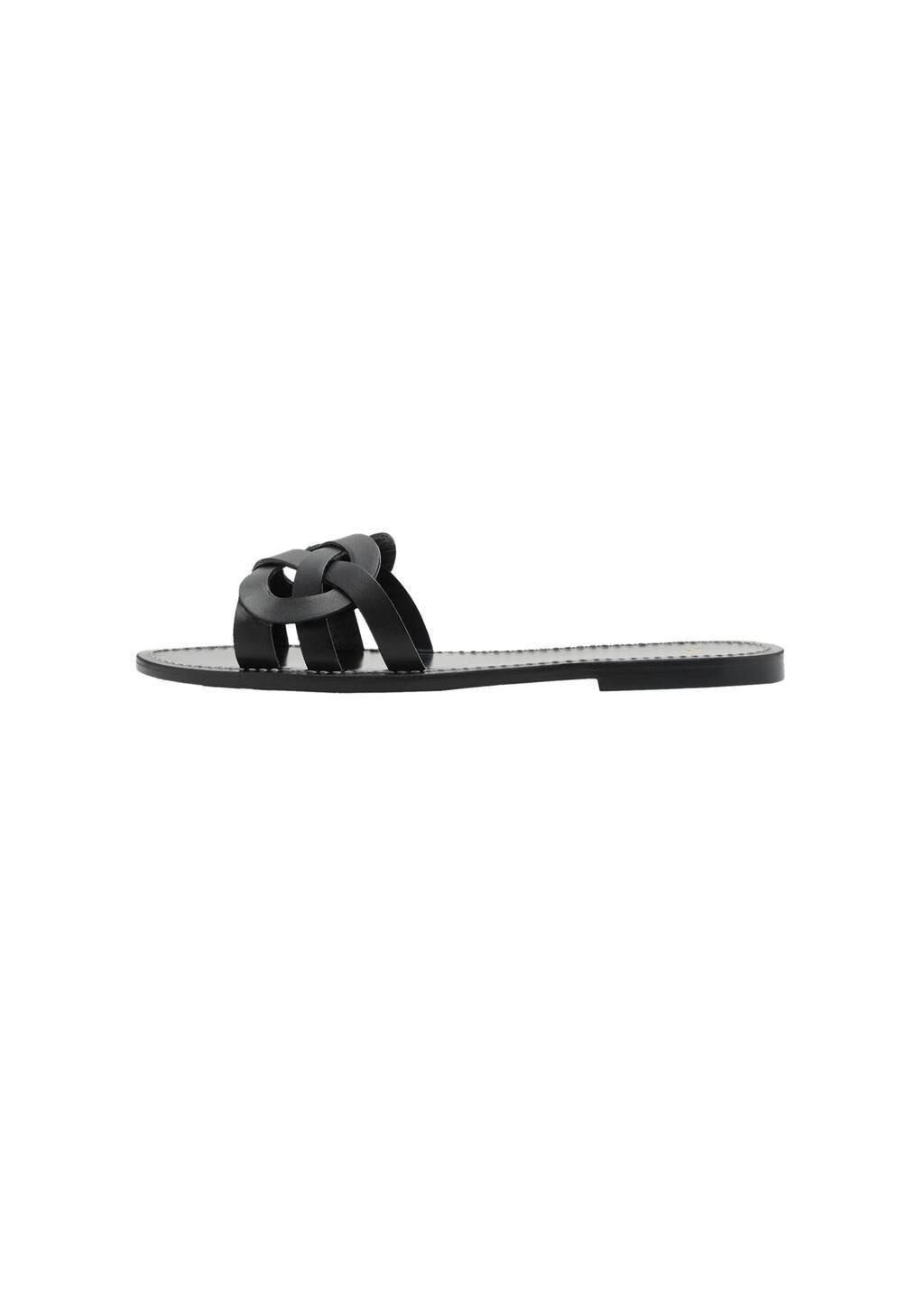 BLACK Leather sandals with intertwined strap, , large image number 3