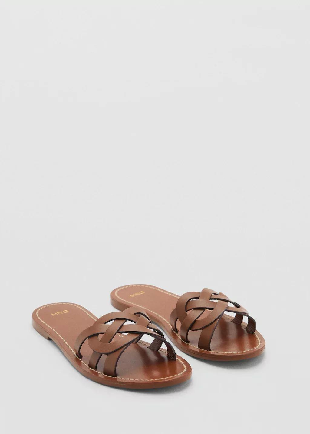 Brown Leather Sandals With Intertwined Strap, , large image number 0