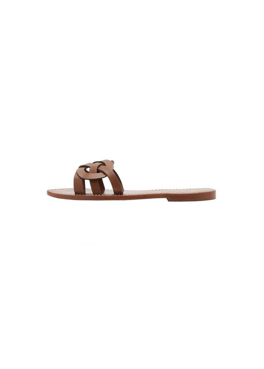 Brown Leather Sandals With Intertwined Strap, , large image number 3