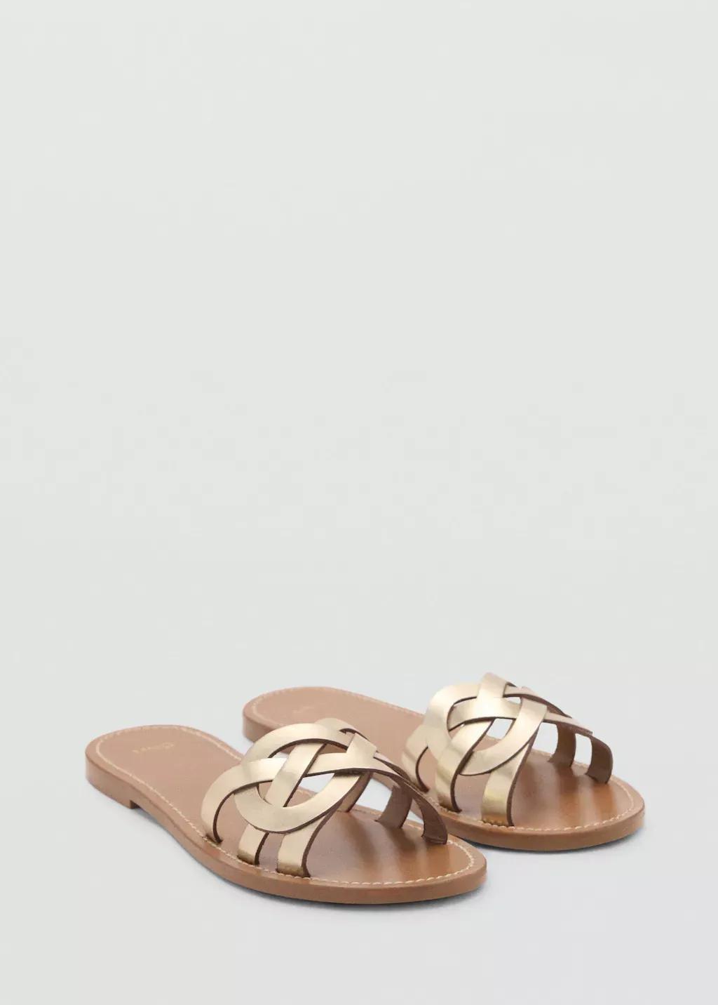Gold Leather Sandals With Intertwined Strap, , large image number 0