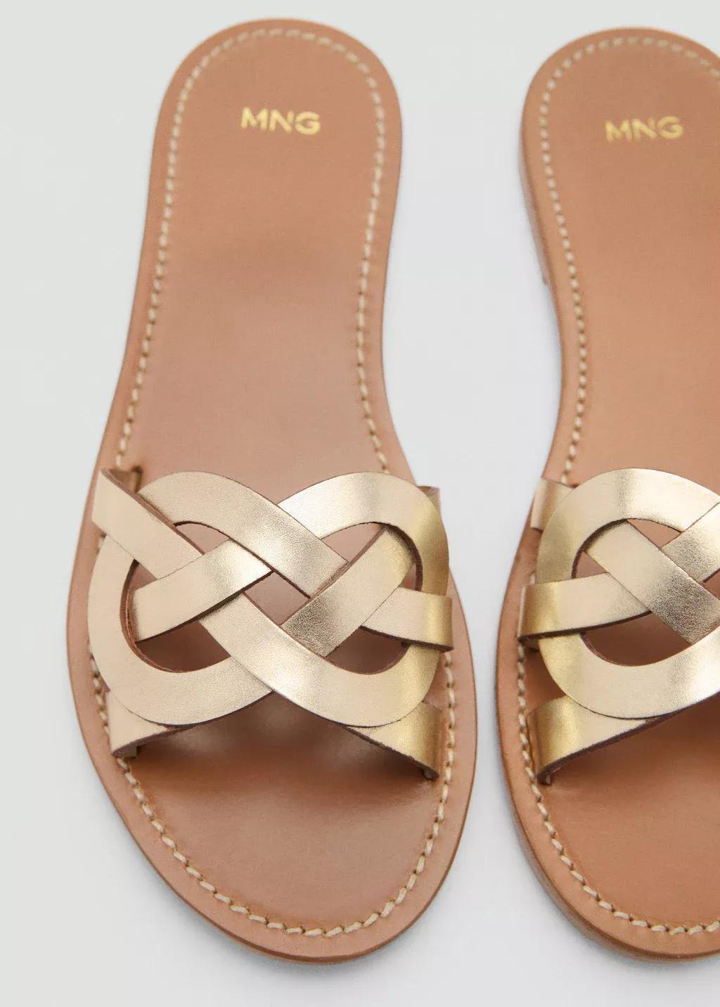 Gold Leather Sandals With Intertwined Strap, , large image number 1
