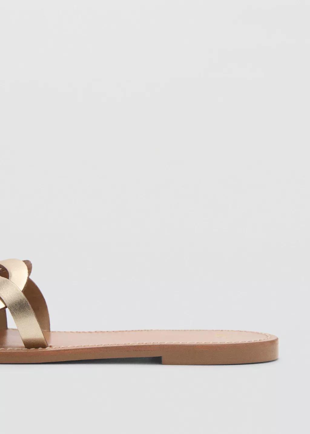 Gold Leather Sandals With Intertwined Strap, Gold, medium