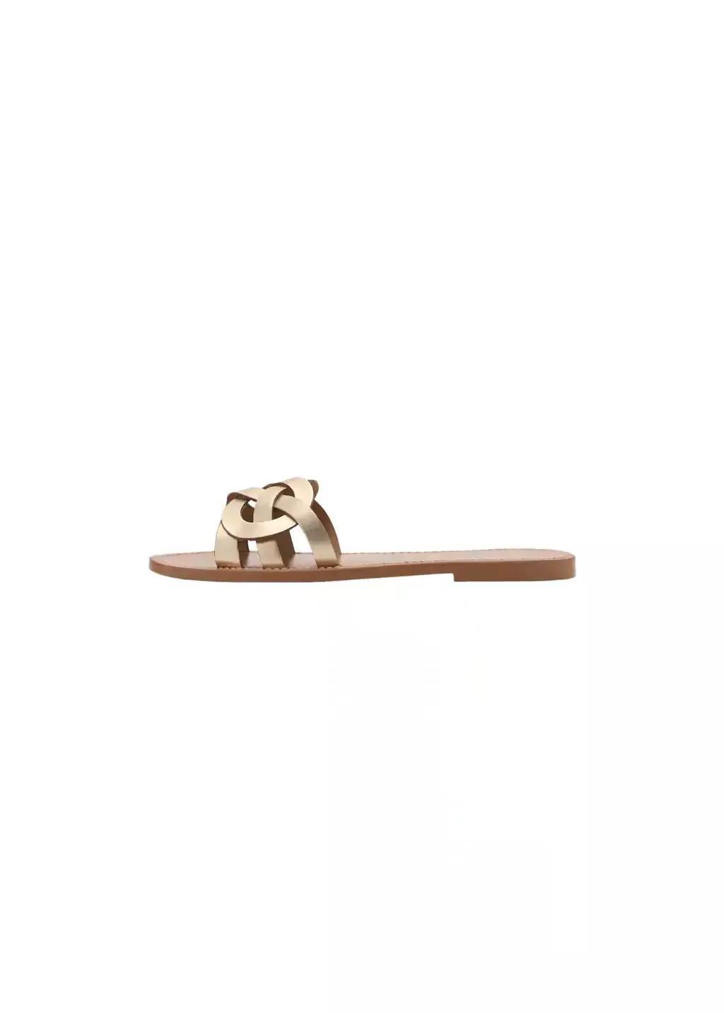 Gold Leather Sandals With Intertwined Strap, , large image number 3