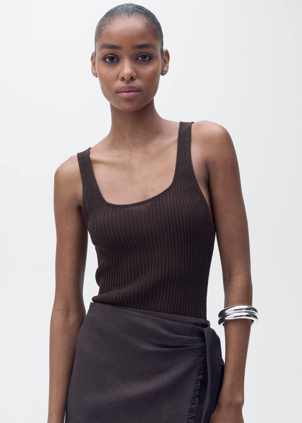 Brown Chunky Rib-Knit Top, , large image number 0