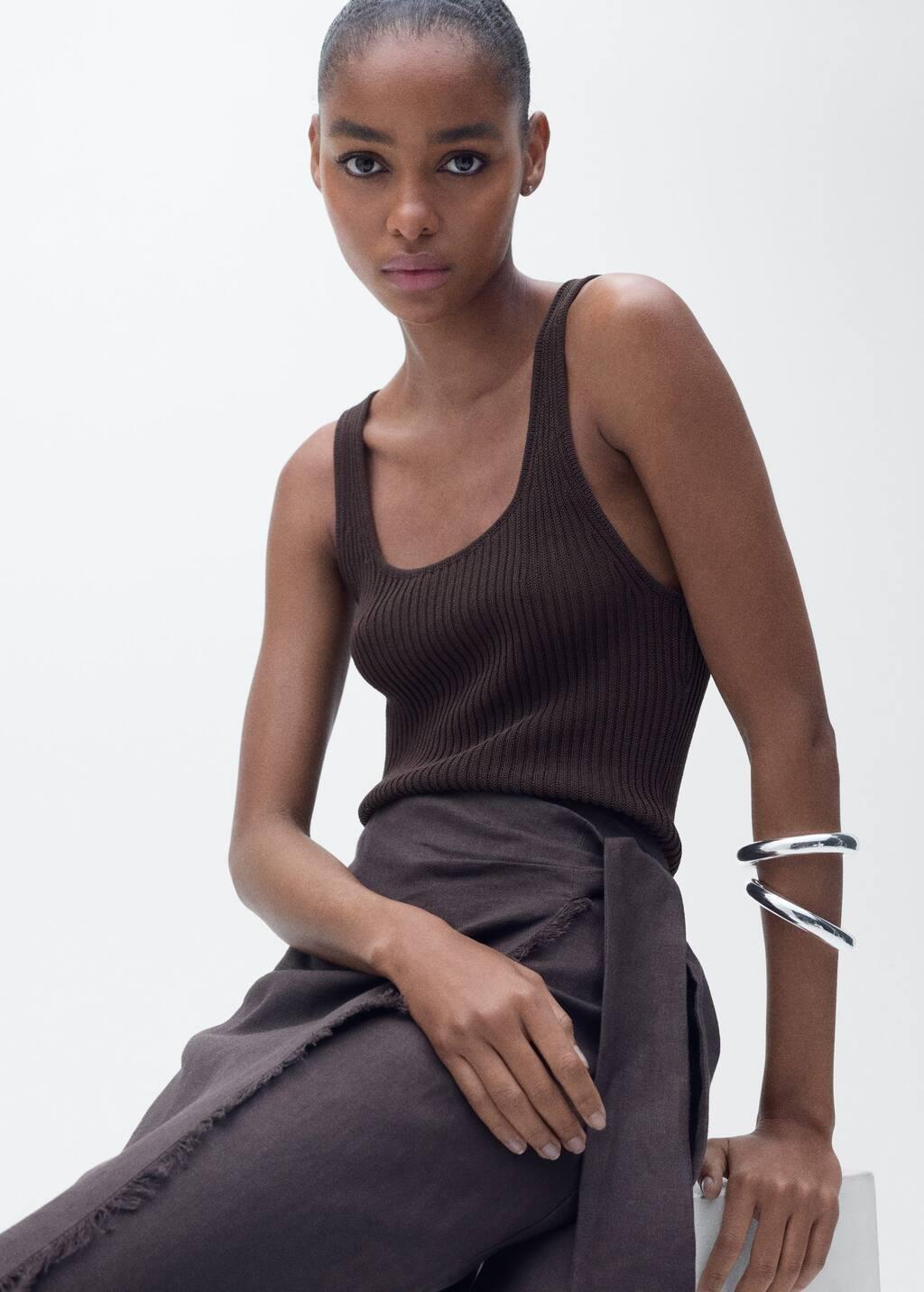 Brown Chunky Rib-Knit Top, , large image number 1