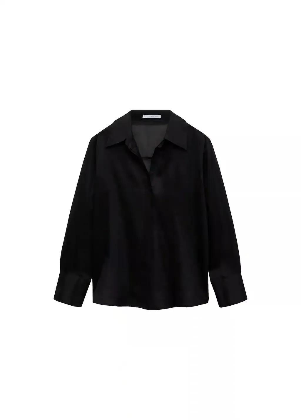 Black Ramie Shirt With Hidden Buttons, , large image number 3