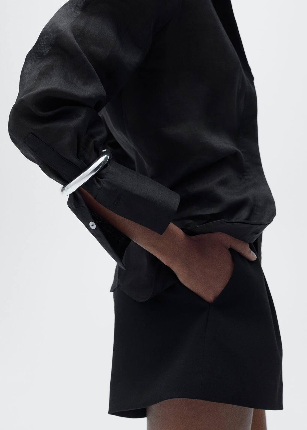 Black Ramie Shirt With Hidden Buttons, , large image number 4