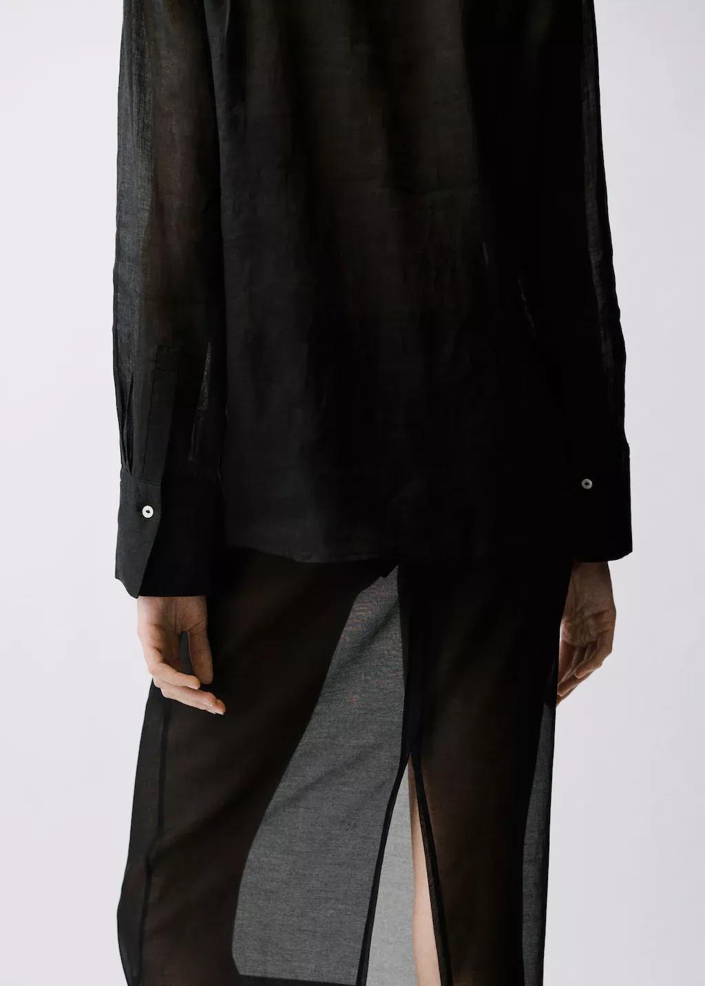 Black Ramie Shirt With Hidden Buttons, , large image number 6