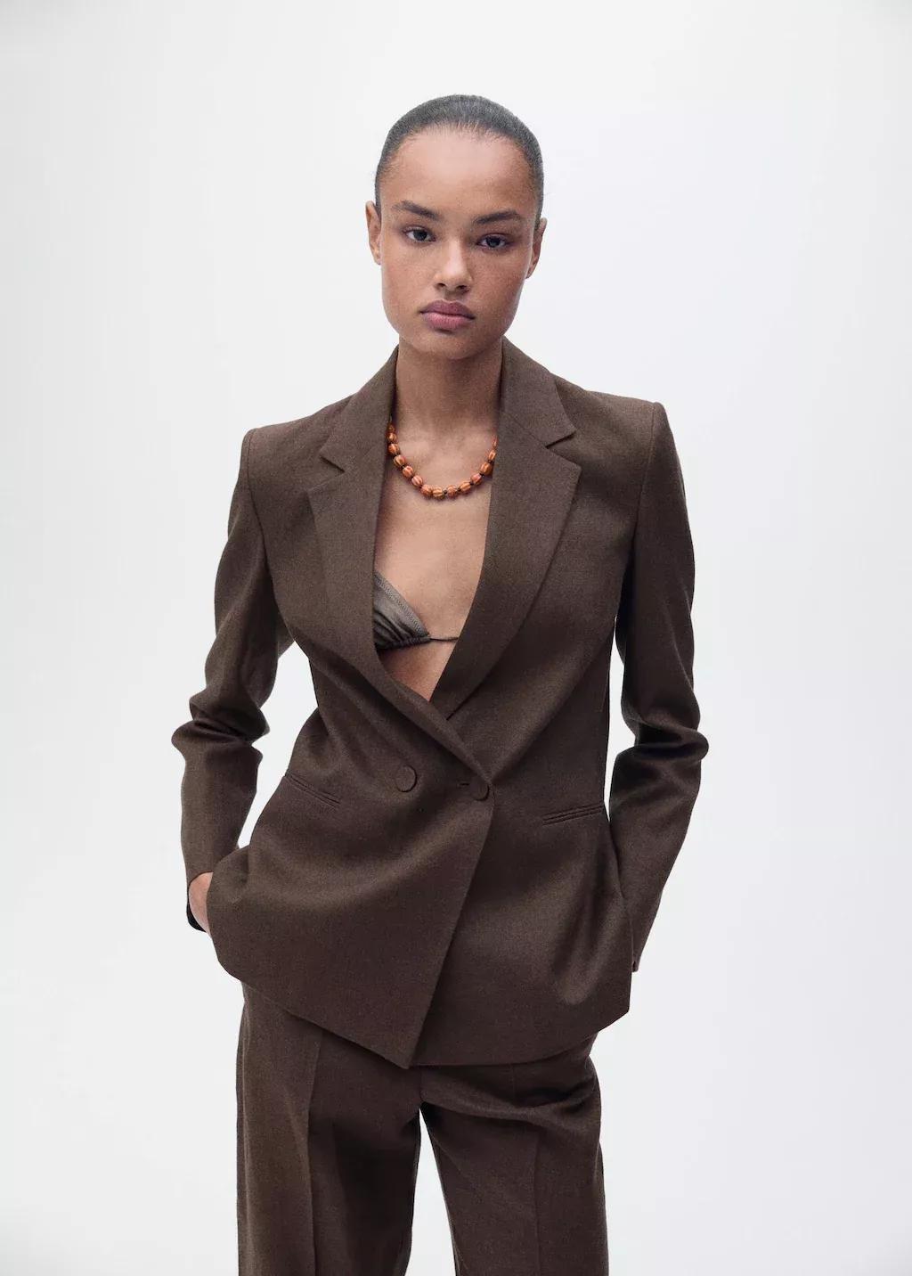 Brown Linen Suit Jacket, Brown, large image number 0
