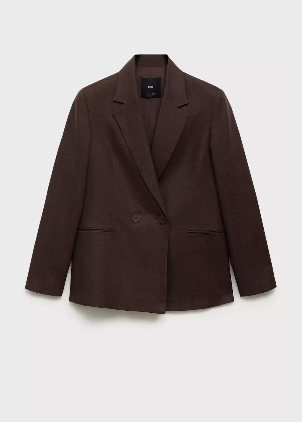 Brown Linen Suit Jacket, Brown, large image number 4