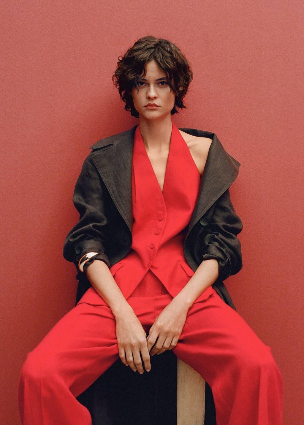 RED Linen halter-neck suit waistcoat, , large image number 3
