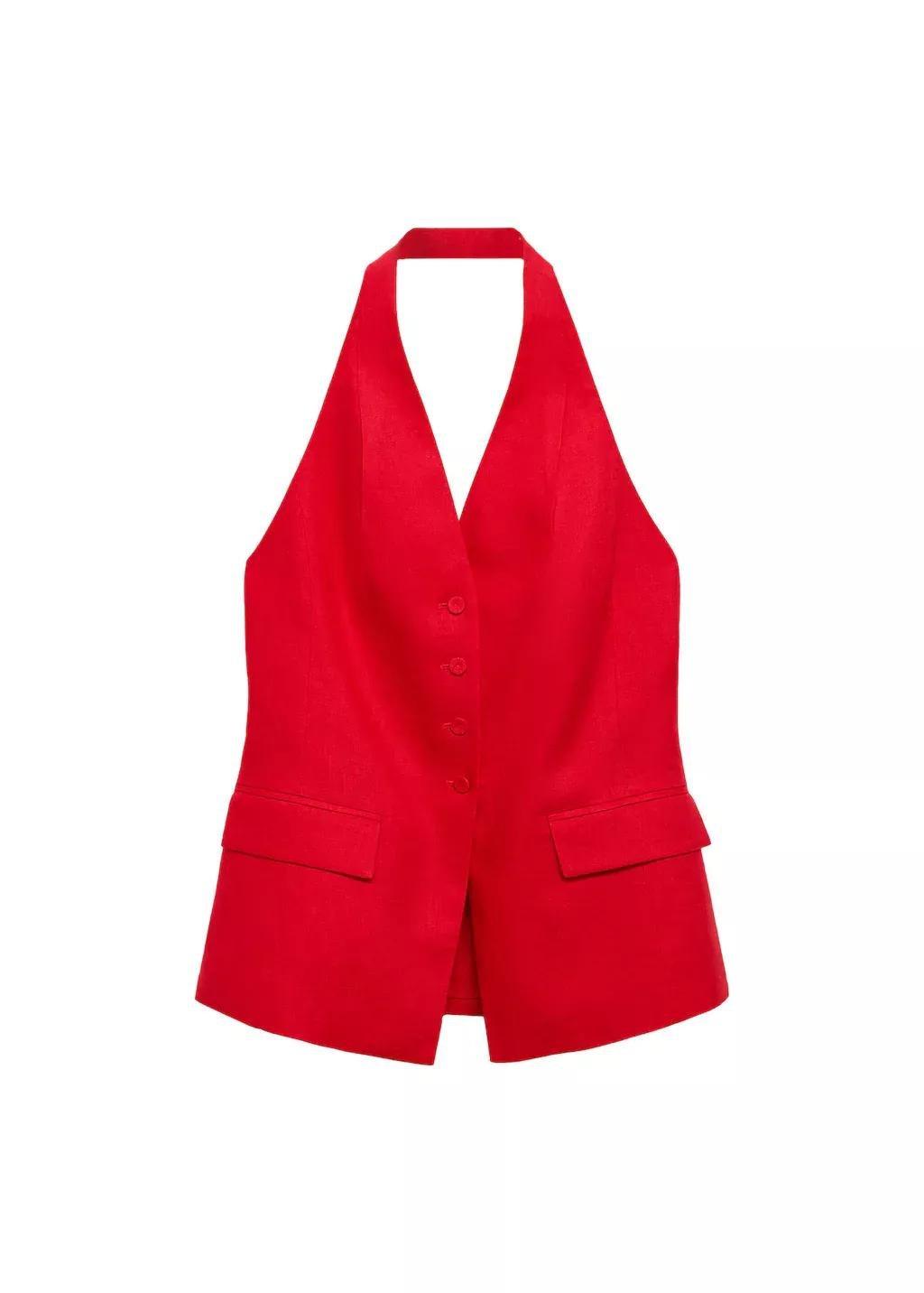RED Linen halter-neck suit waistcoat, , large image number 4