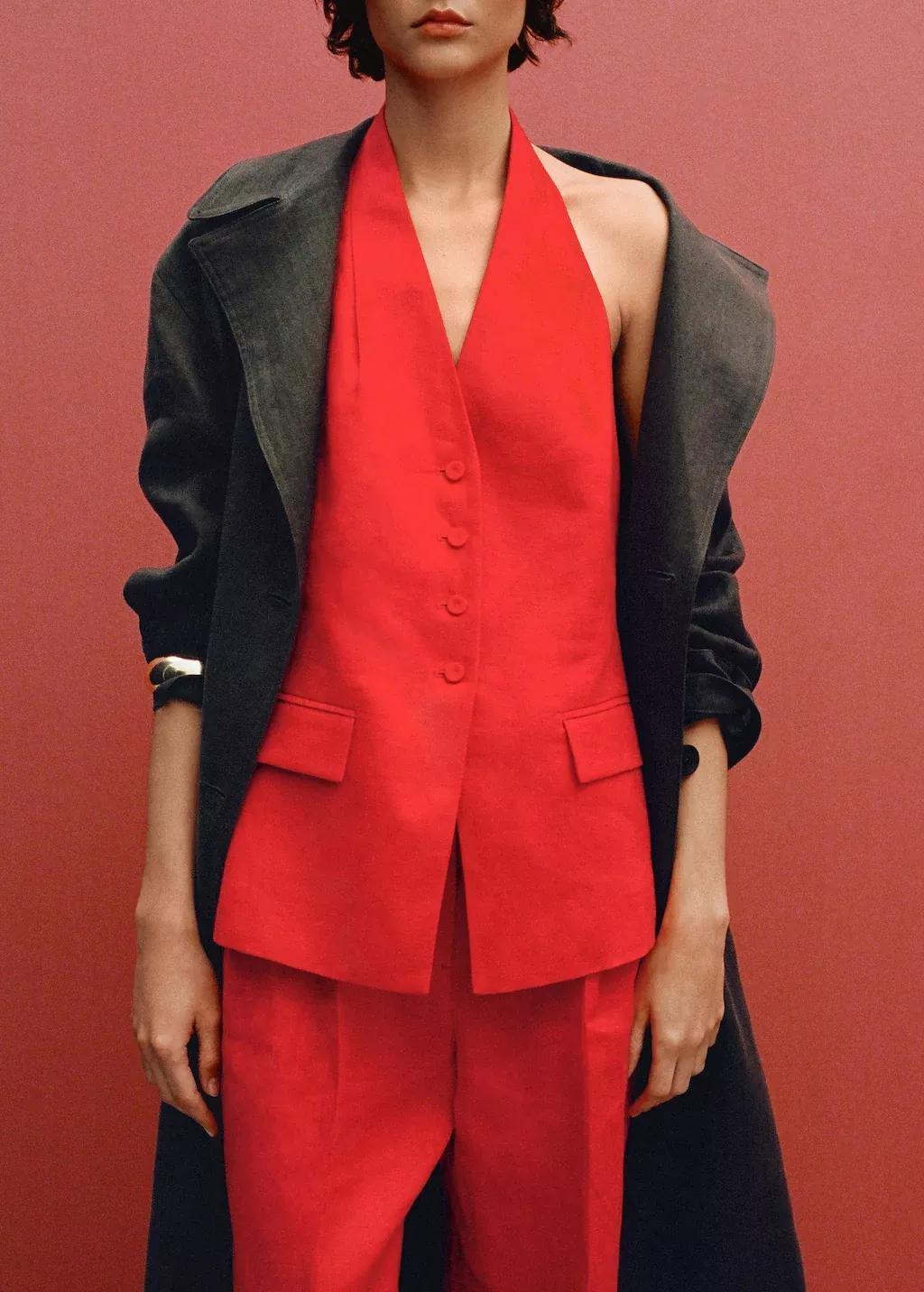 RED Linen halter-neck suit waistcoat, , large image number 6