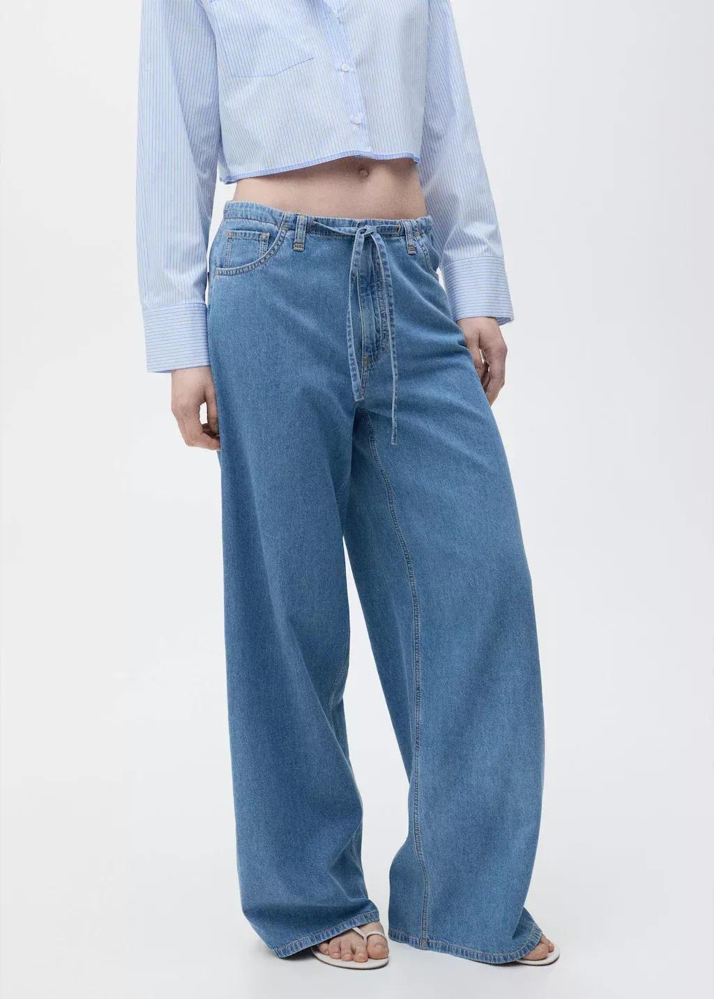 OPEN BLUE Wideleg denim trousers with belt, , large image number 0