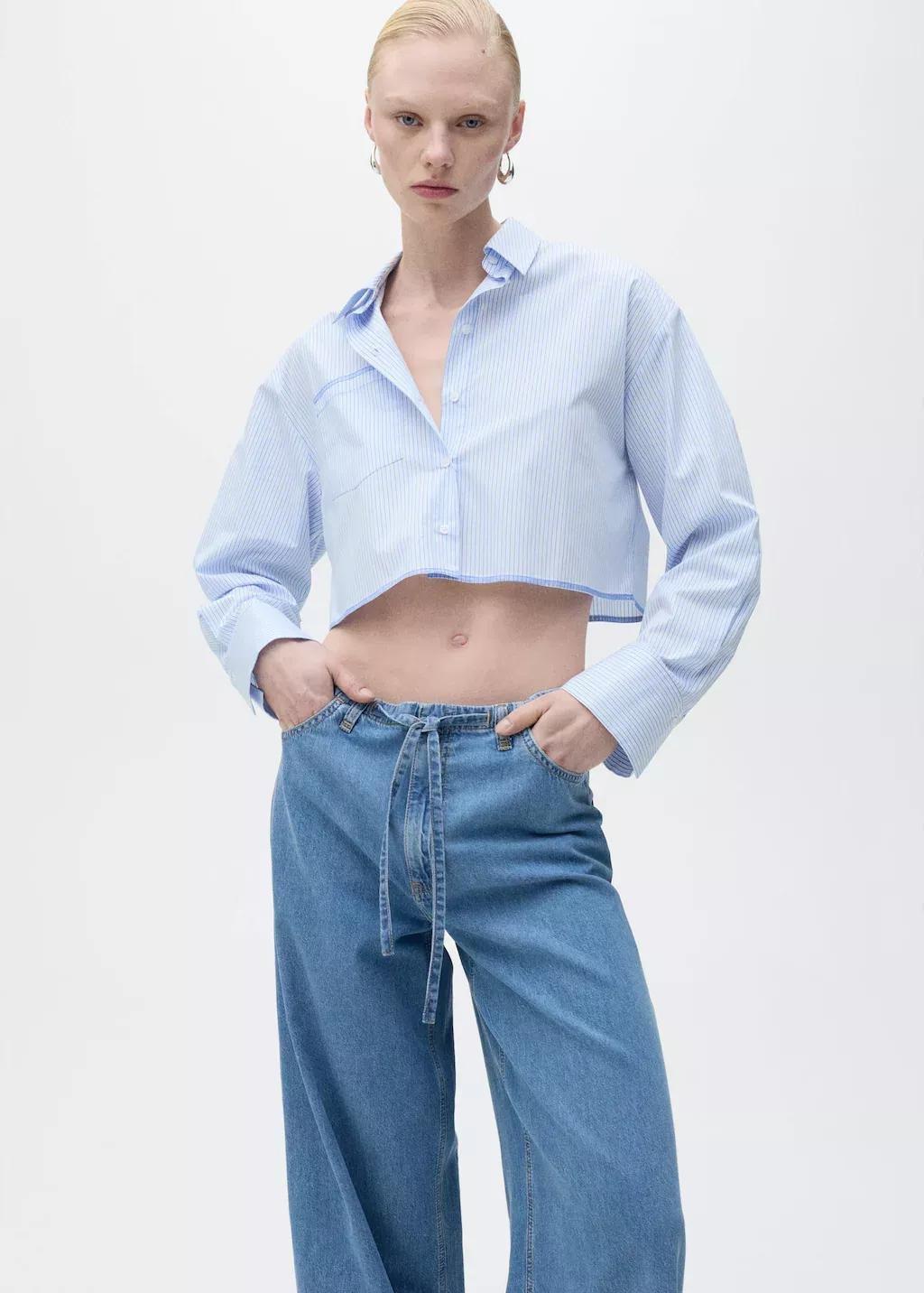 OPEN BLUE Wideleg denim trousers with belt, , large image number 1