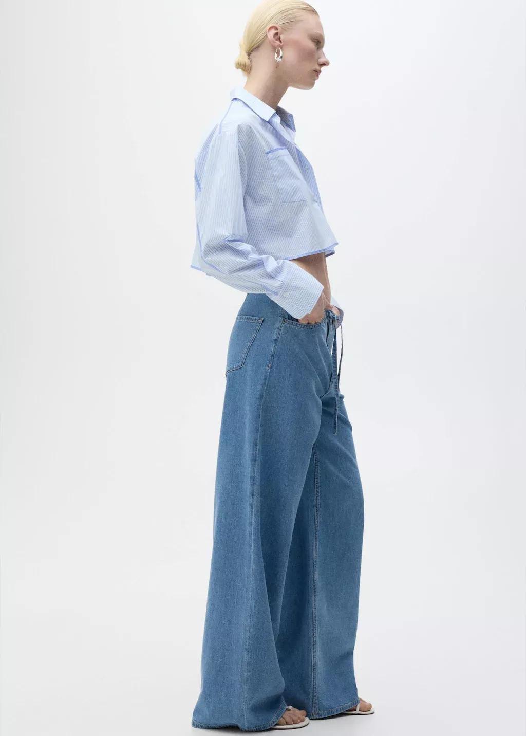 OPEN BLUE Wideleg denim trousers with belt, , large image number 2