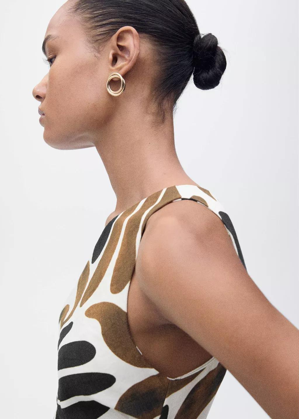 BROWN Printed dress with asymmetrical neck, , large image number 1