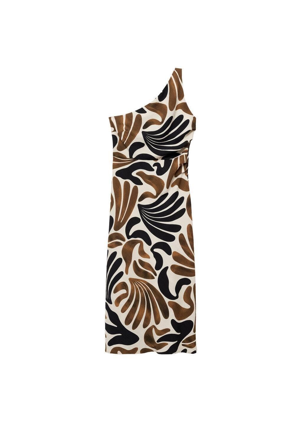 BROWN Printed dress with asymmetrical neck, , large image number 3