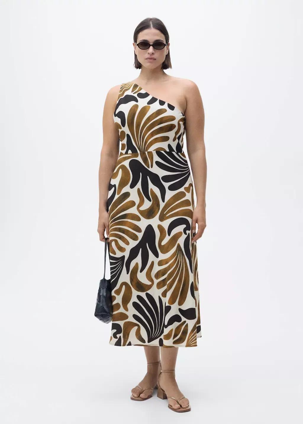 BROWN Printed dress with asymmetrical neck, , large image number 4