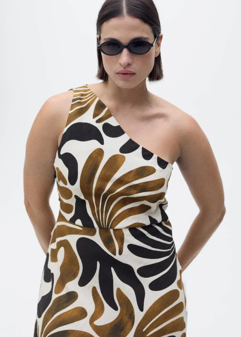 BROWN Printed dress with asymmetrical neck, , large image number 6