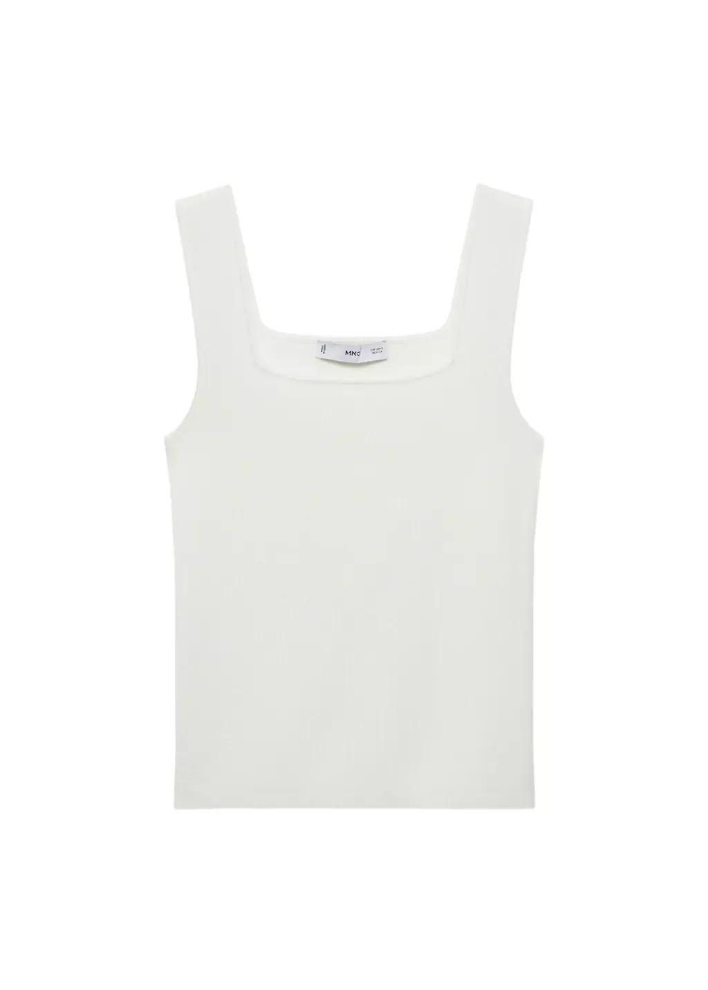 White Fine Knit Top With Low Neckline, , large image number 3