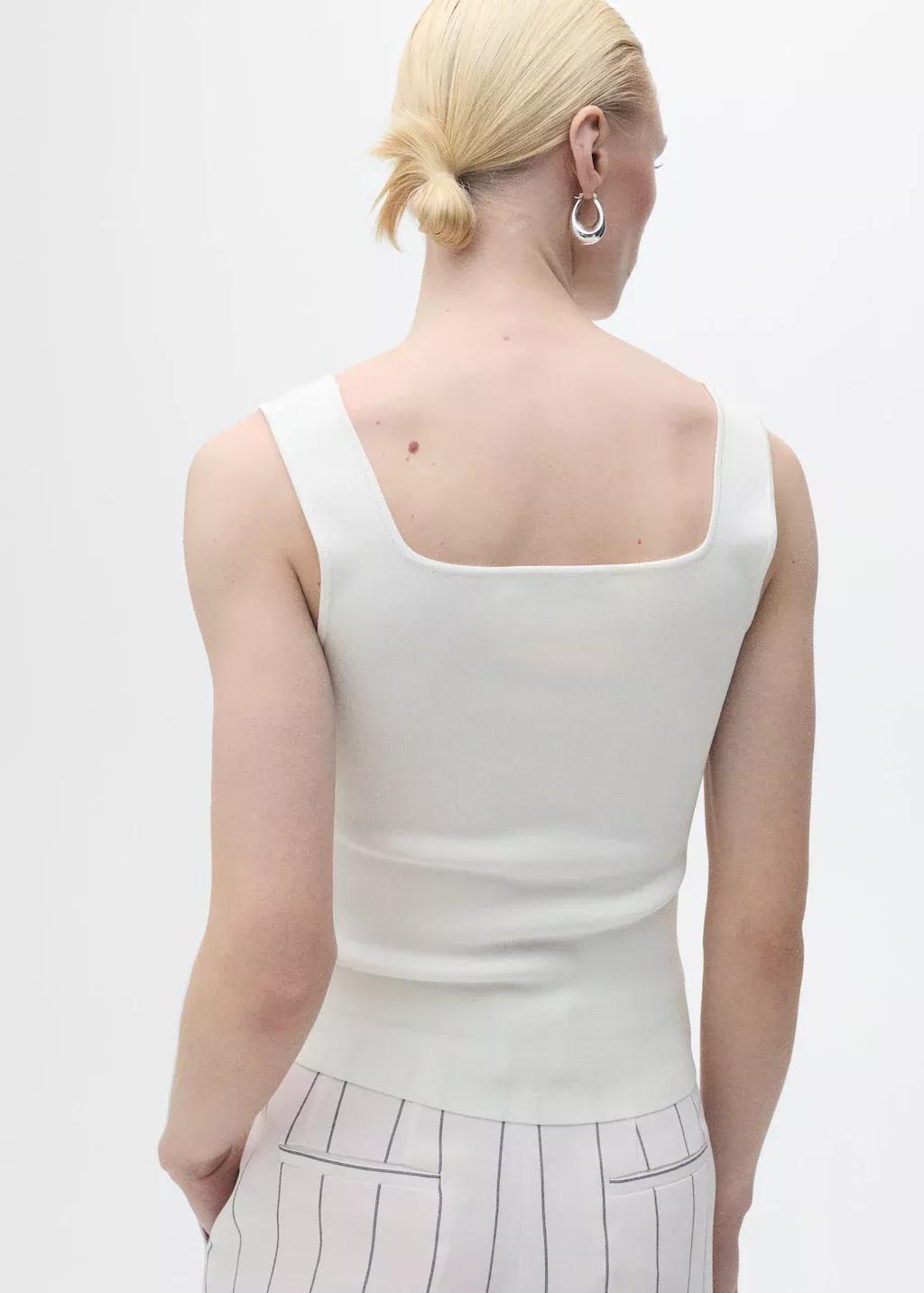 White Fine Knit Top With Low Neckline, , large image number 4