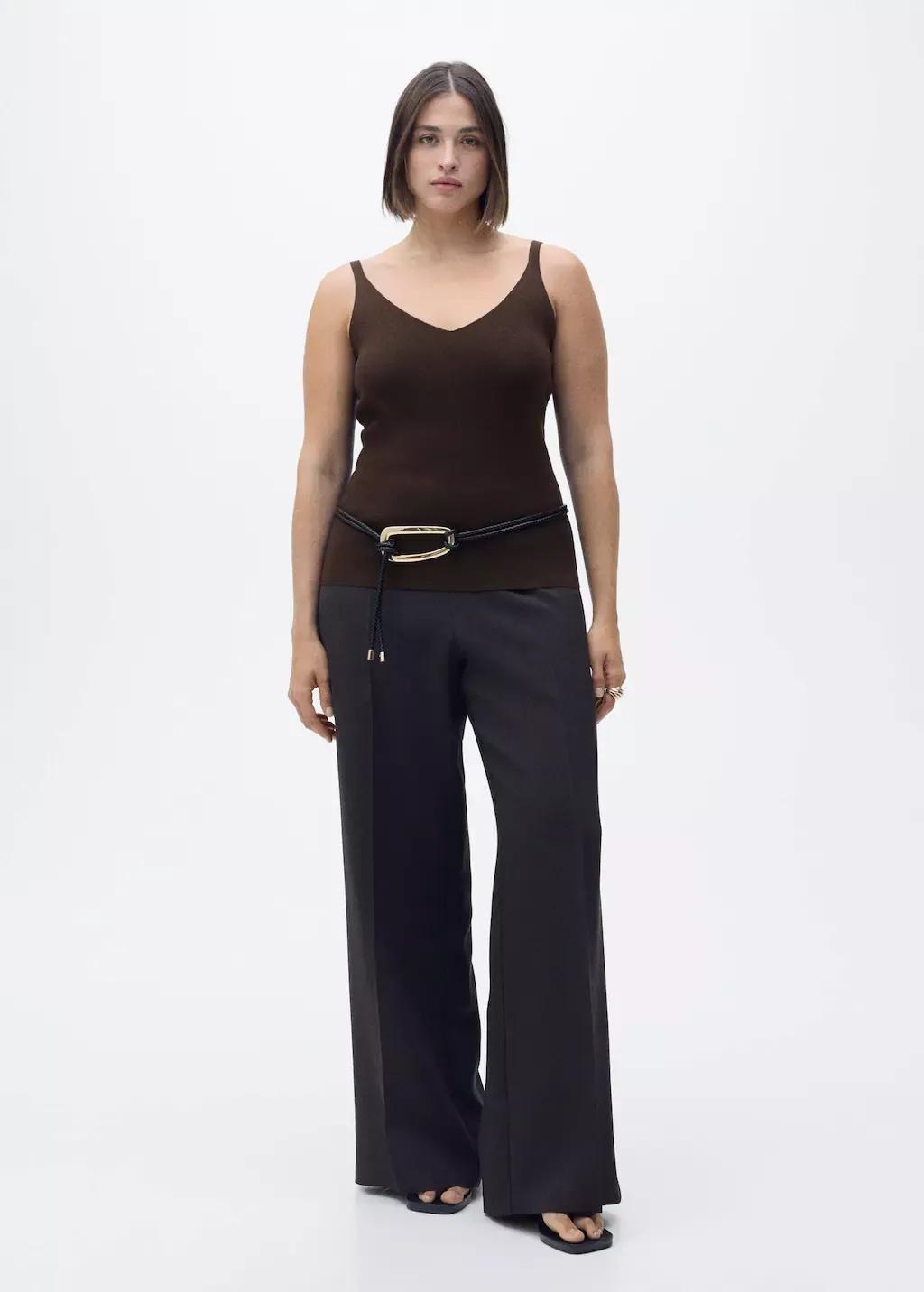 Brown V-Neck Knit Top, , large image number 2