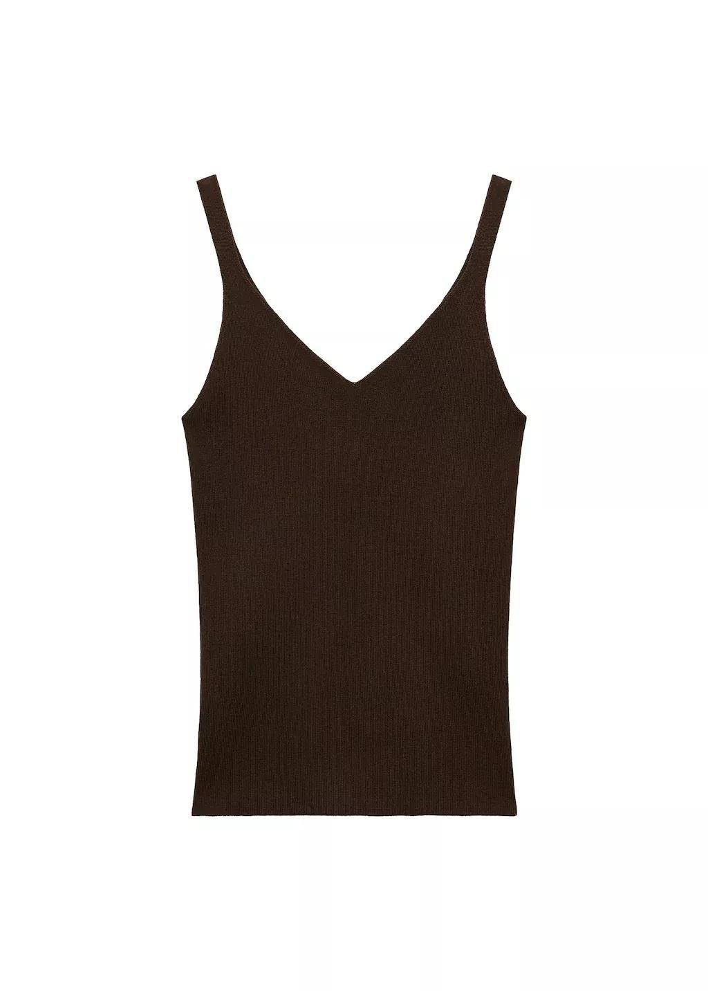 Brown V-Neck Knit Top, , large image number 3