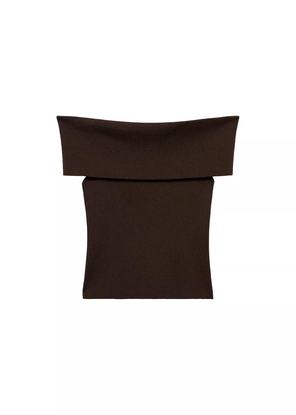 DARK BROWN Off-the-shoulder knitted top, , large image number 3