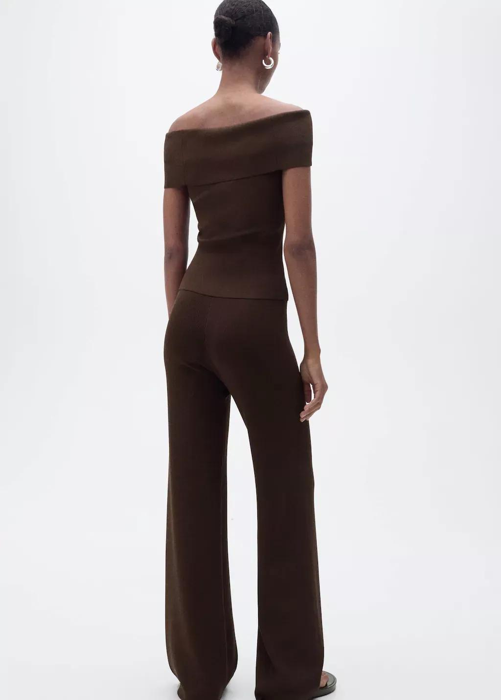 DARK BROWN Off-the-shoulder knitted top, , large image number 6