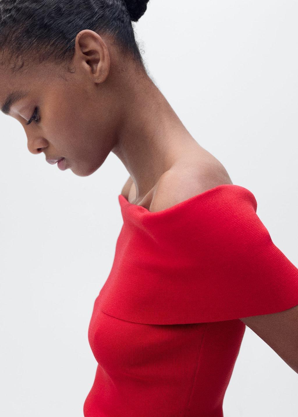 Red Off-The-Shoulder Knitted Top, , large image number 1