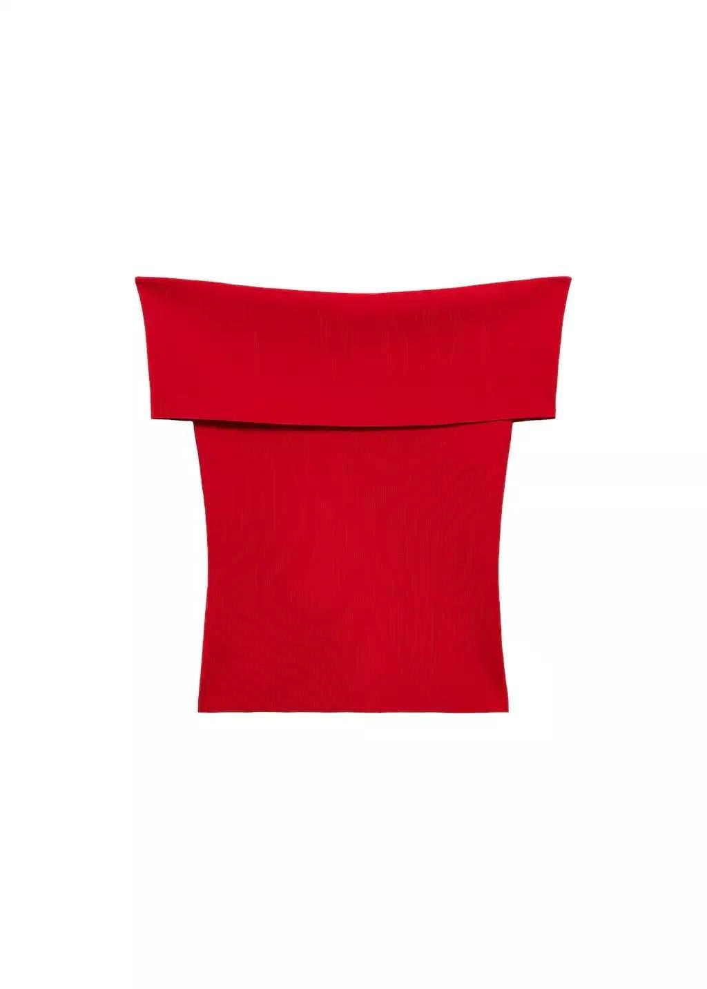 Red Off-The-Shoulder Knitted Top, , large image number 3