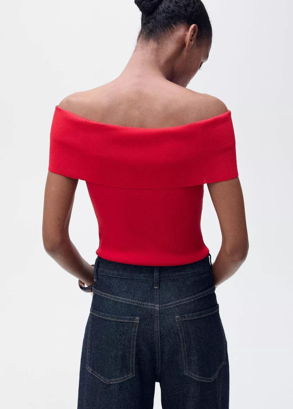 Red Off-The-Shoulder Knitted Top, , large image number 6