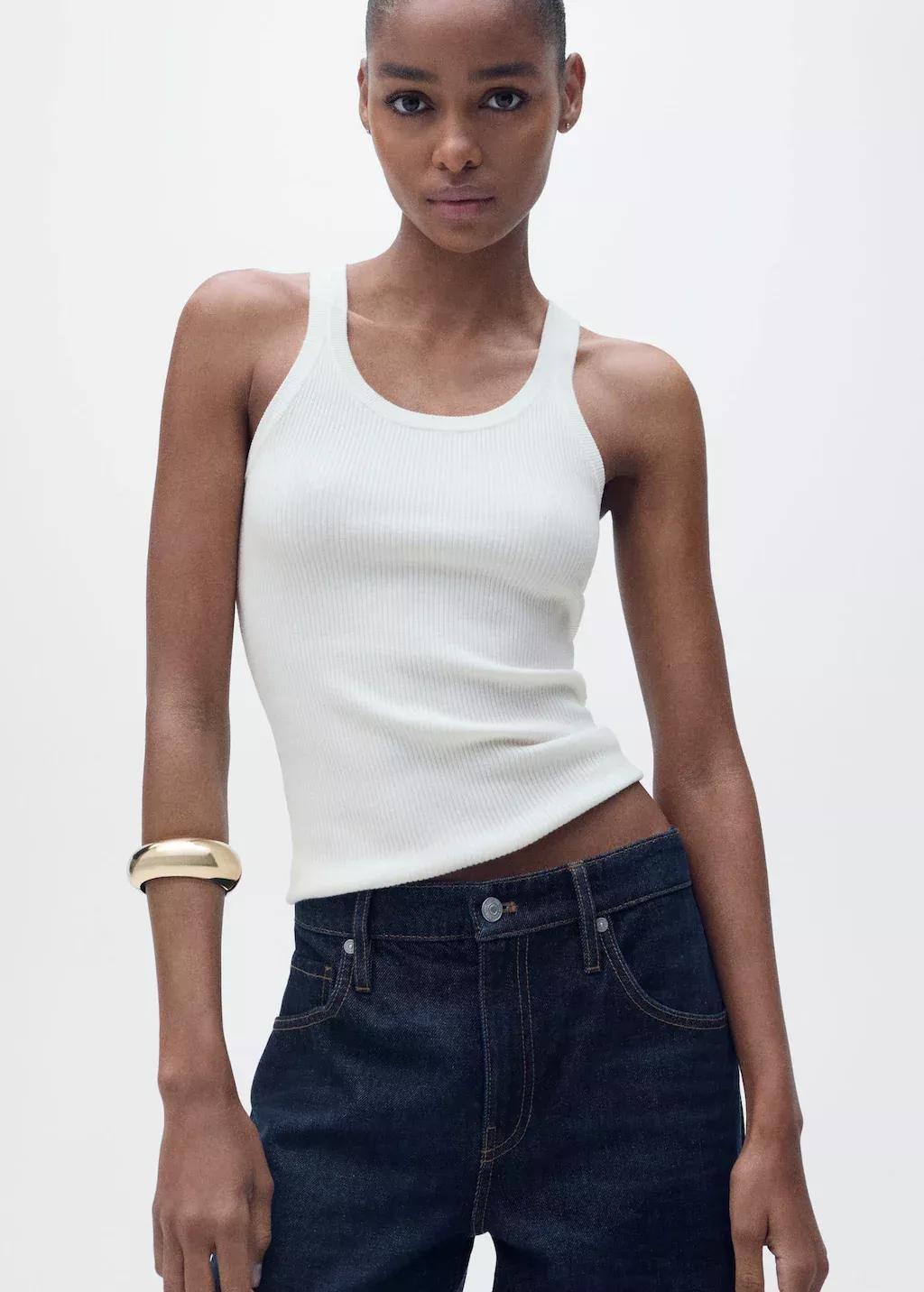 Beige Ribbed Knit Top, , large image number 0