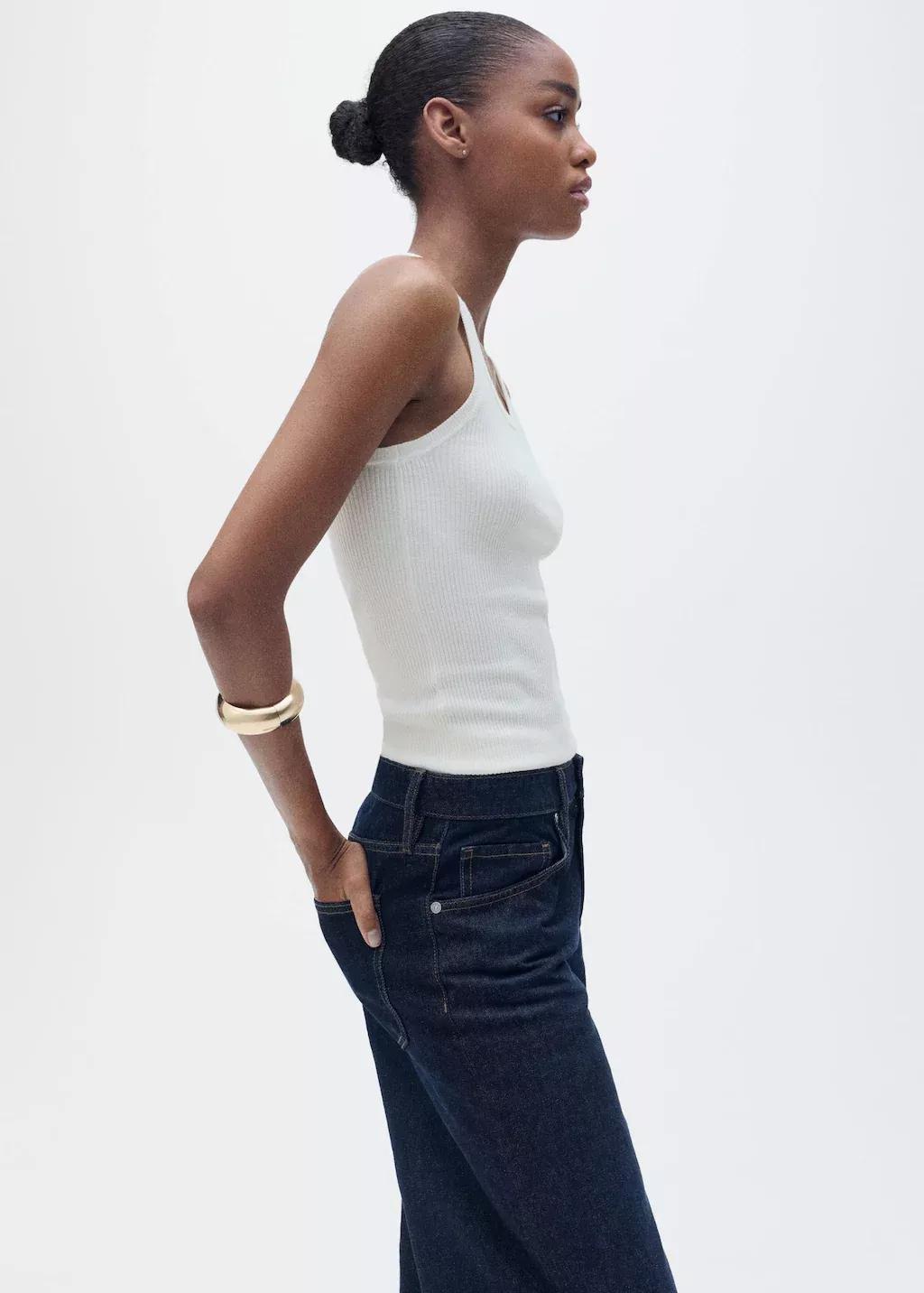 Beige Ribbed Knit Top, , large image number 1