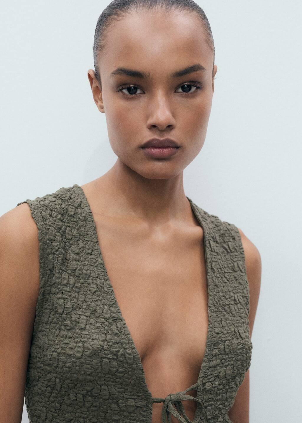 BEIGE - KHAKI Bow texture top, , large image number 1