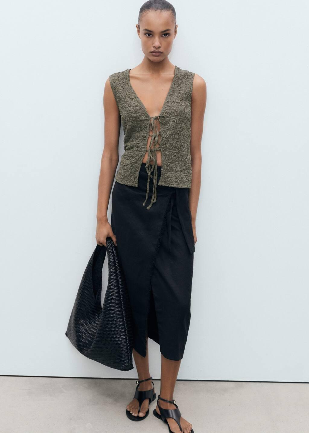 BEIGE - KHAKI Bow texture top, , large image number 2