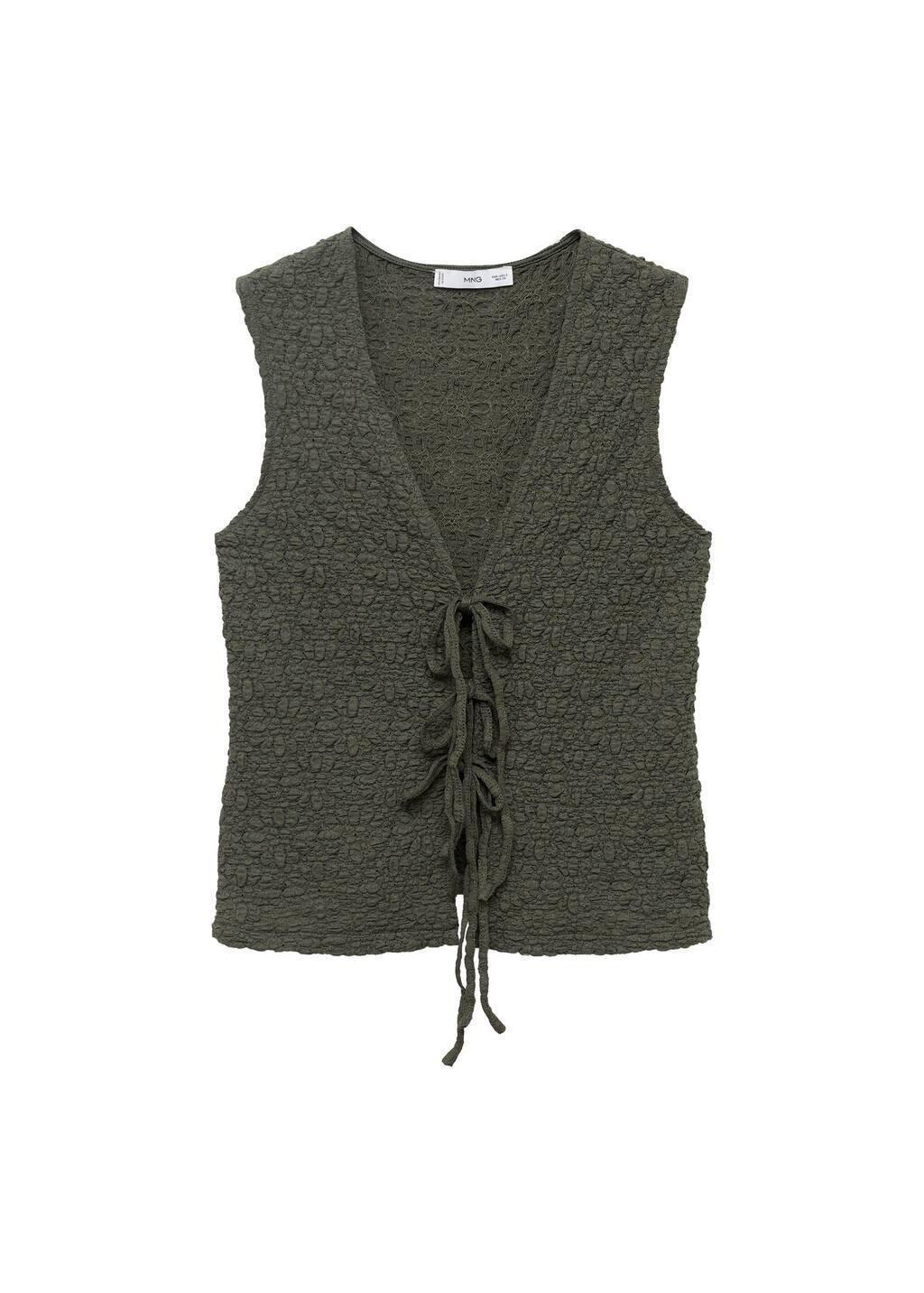 BEIGE - KHAKI Bow texture top, , large image number 4
