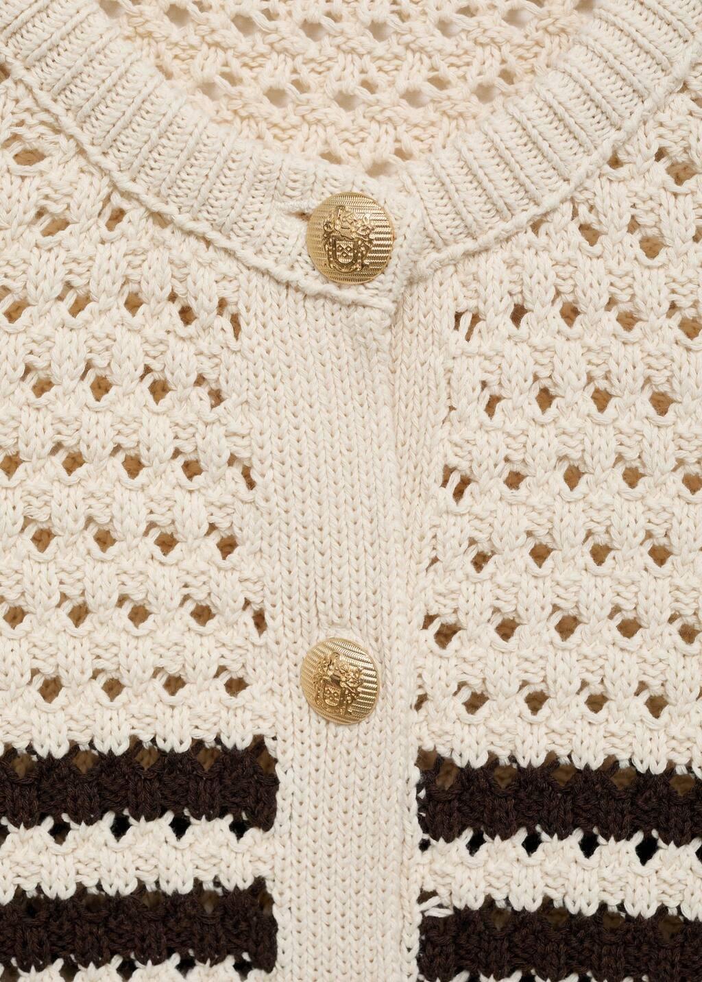 Brown Striped Openwork Knitted Cardigan, , large image number 4