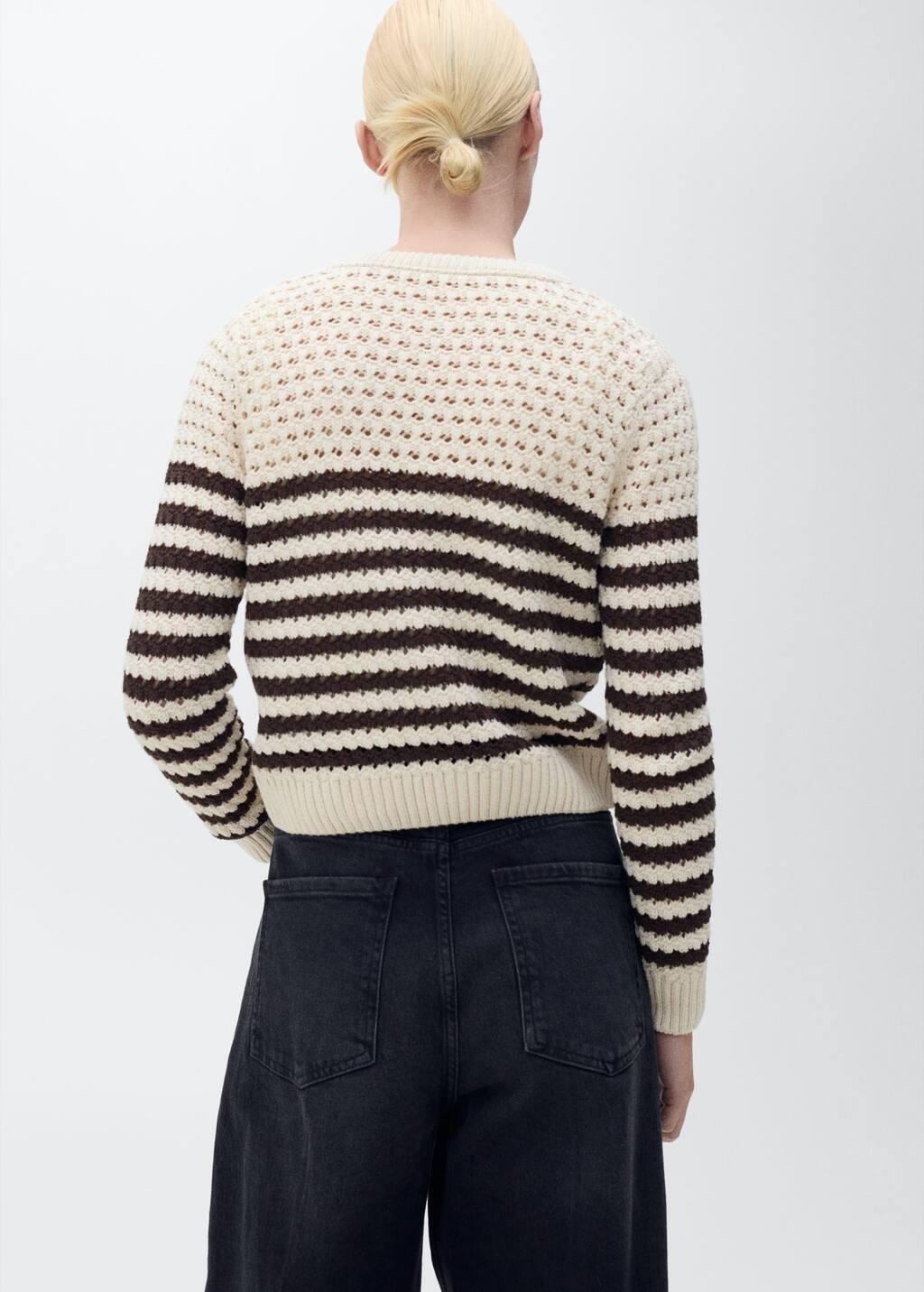 Brown Striped Openwork Knitted Cardigan, , large image number 6