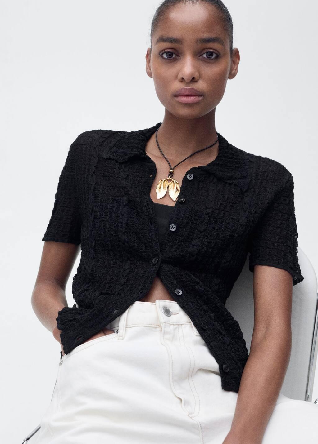 Black Textured Polo-Neck Cardigan, , large image number 1