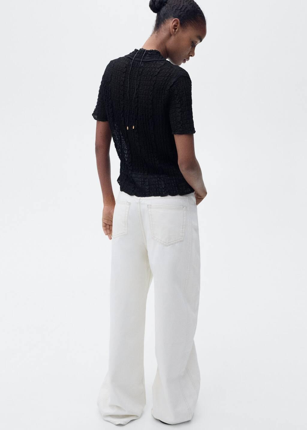 Black Textured Polo-Neck Cardigan, , large image number 6